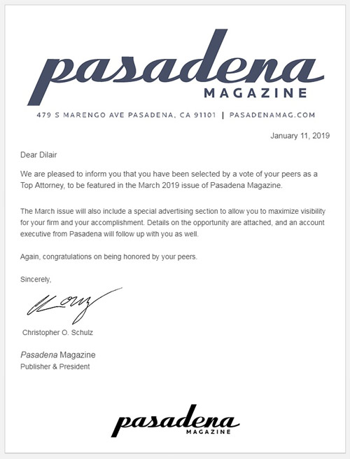Top Attorney Pasadena Magazine